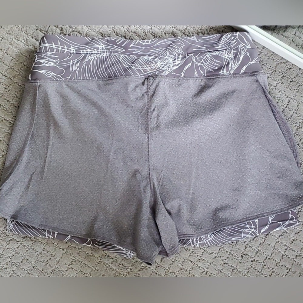 Calia Breezy Palm Shark double layer athletic shorts, gray, S